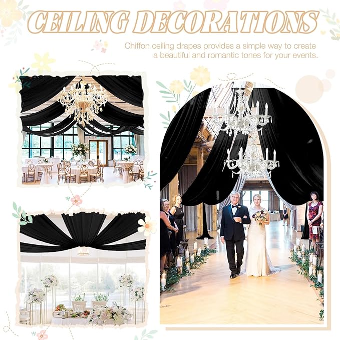FUHSY Ceiling Drapes Black Wedding Arch Draping Fabric 5FTx20FT Chiffon - Image 5