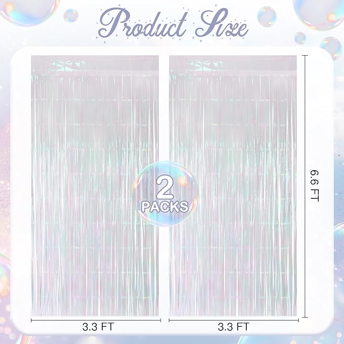 2 Pack White Iridescent Streamers Backdrop, 3.3x6.6ft Foil Fringe Curtains - Image 2