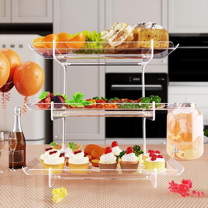 3 Tier Acrylic Serving Tray, 15.3" x 7.1" Dessert Table Display Set Stand - Image 7