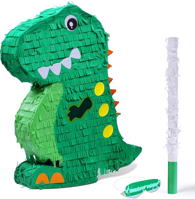 Dinosaur Pinata Bundle with a Blindfold and Bat, Animal Theme Parties, by Birchio