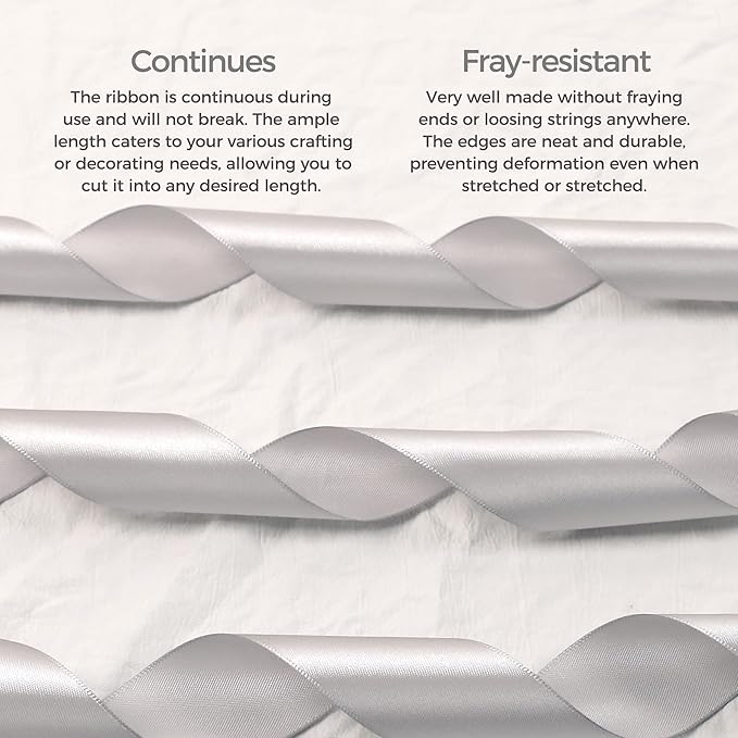 Silver Satin Ribbon 1 inch X Continuous 100 Yards, Single Face Polyester Ribbon - Image 4