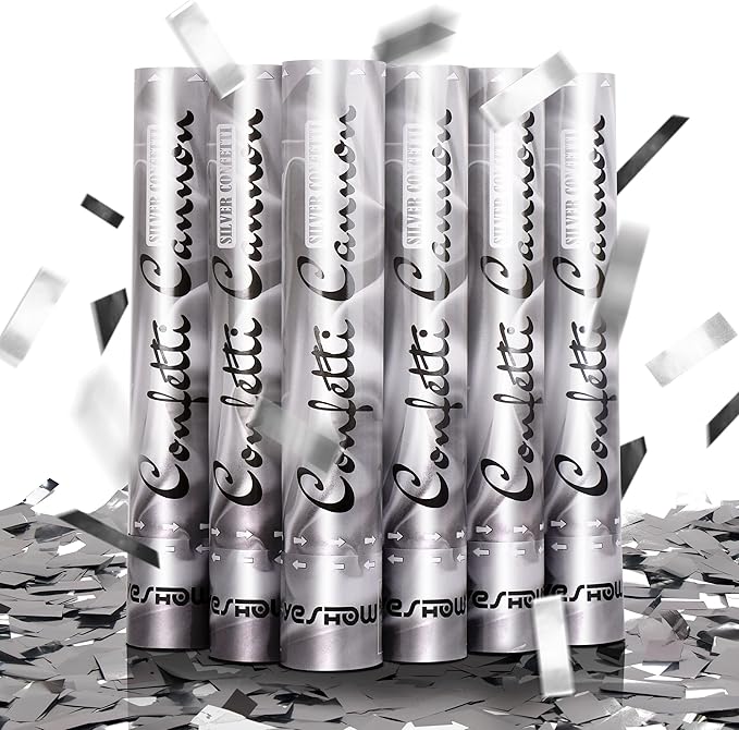 Confetti Cannon Party Poppers Shooters, YESHOW Confetti Blaster Silver Metallic by YESITSSHOWTIME