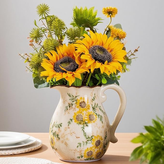 Sunflower Vintage Ceramic Yellow Floral Vase by SUREYUESI