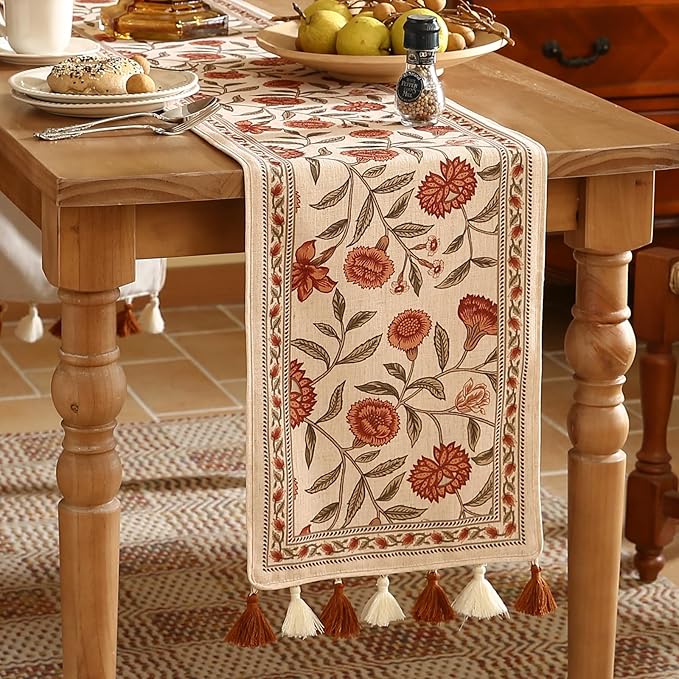 ISAENNE Designer Elegant Linen Table Runner 71 Inches Long, Vintage Orange - Image 2