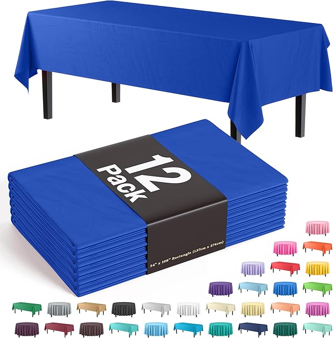 12-Pack Premium Plastic Tablecloth 54in. x 108in. Rectangle Table Cover by Exquisite