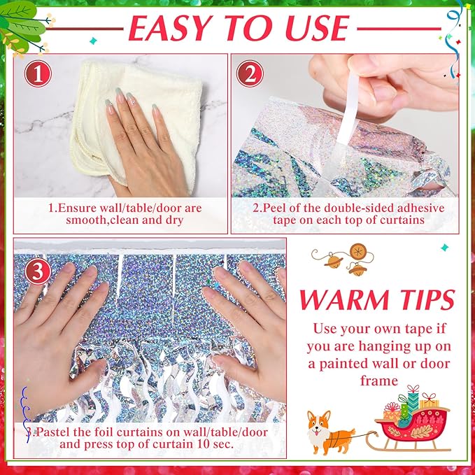10 Pieces 3.3 x 6.6 Ft Foil Fringe Backdrop Party Wavy Tinsel Fringe Curtain - Image 3