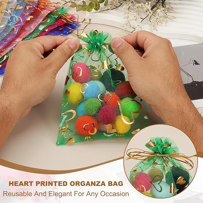 PATIKIL 50 Pcs 4x5 Inch Heart Printed Organza Bags - Image 4