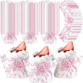 Domensi 100 Pcs Pink Floral Cupcake Wrappers Rustic Cupcake Liners Pink Baking by Domensi