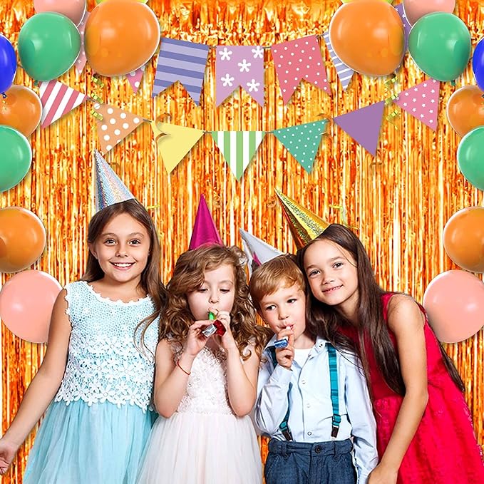6 Pack Orange Foil Fringe Curtains Backdrop, 3.28 x 8.2 Ft Metallic Streamers - Image 5