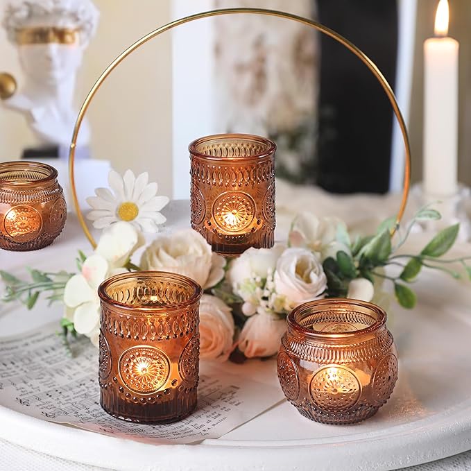 DARJEN 12Pcs Amber Votive Candle Holders - Image 4