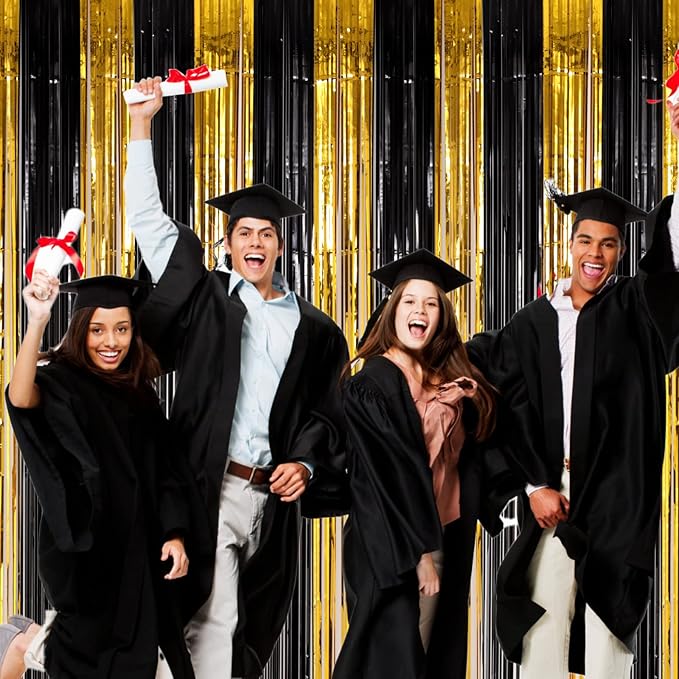 4 Pack Black and Gold Foil Fringe Backdrop Curtains, Tinsel Streamers Birthday - Image 7