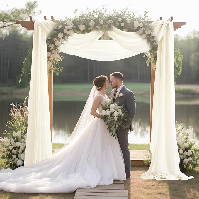 30" x 20Ft Wedding Arch Draping Fabric, 1 Panel Ivory Sheer Curtain Drapes - Image 5
