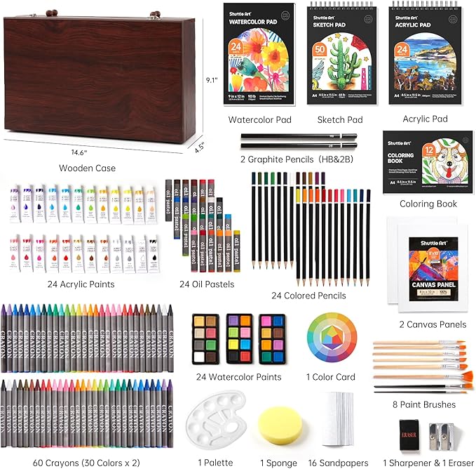 Shuttle Art Deluxe Gift Art Kit, 202-Piece Wooden Art Supplies Set - Image 2