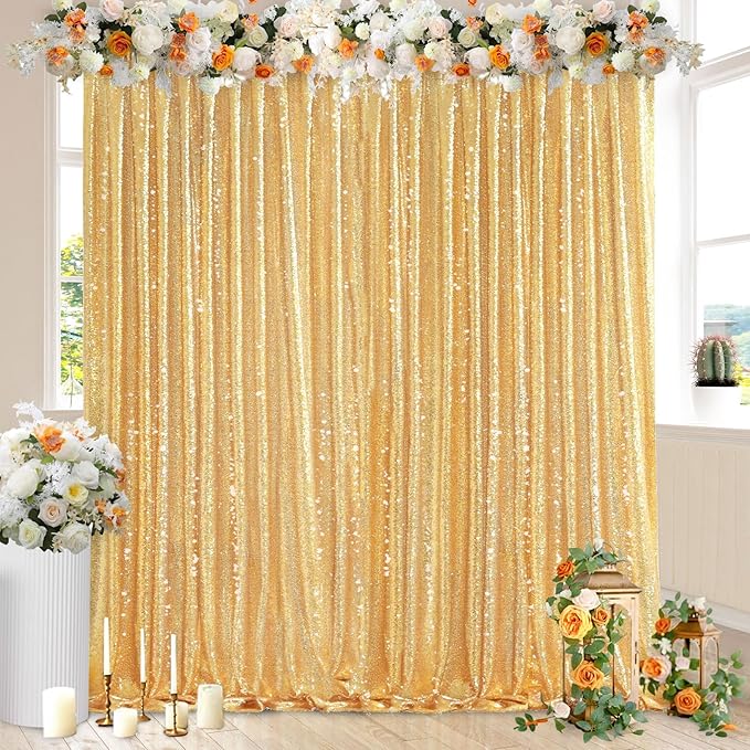 QueenDream Gold Sequin Backdrop Curtain Party Decorations: 10ft x 10ft Glitter - Image 3