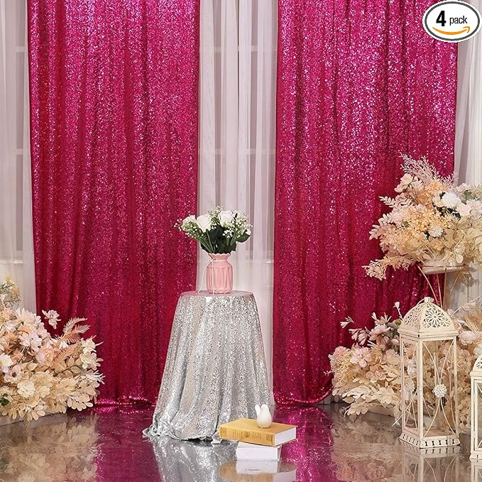 Poise3EHome Hot Pink Sequin Backdrop Curtains, Sequence Wedding Party by Poise3EHome