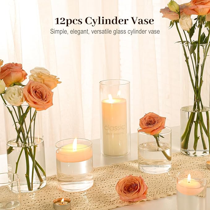 12 Pack Glass Cylinder Vases 4, 12 Inch Tall Clear Vases - Image 2