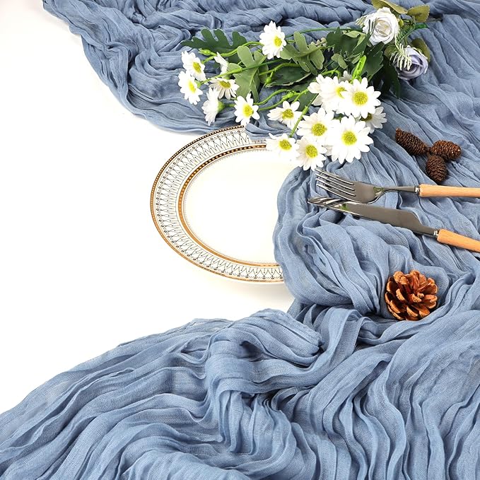 12 Pack Dusty Blue Table Runner 10ft Boho Gauze Fabric Cheesecloth Table Runner - Image 7
