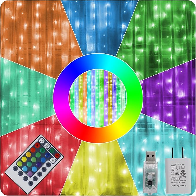 HOME LIGHTING Window Curtain String Lights, 300 LED RGB 16 Colors Changing by LJLNION