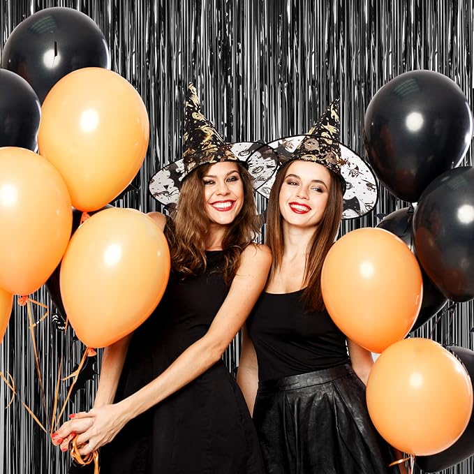 CHRORINE 2pcs 3ft x 8.3ft Black Tinsel Fringe Curtains Streamers Photo Backdrop - Image 5