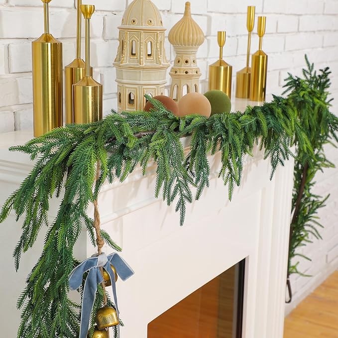 Jutom Christmas Norfolk Pine Garland Realistic Artificial Faux Greenery Cedar by Jutom