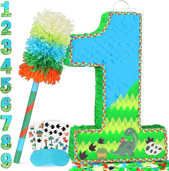Number 1 Pinata for Birthday Party Decorations, Jungle Dinosaur Piñata Games Toy by Pardecor