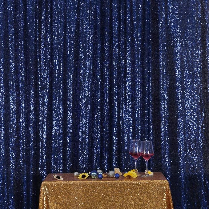 SquarePie Sequin Backdrop 8FT x 8FT Navy Blue Curtain Background Wedding Party - Image 2