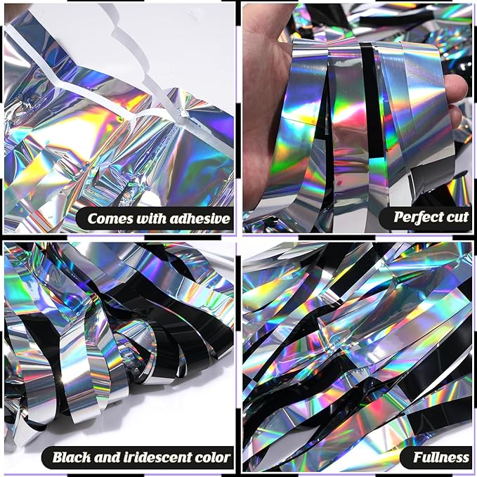 2 Pack 3.3Ft x 6.6Ft Race Car Checkered Foil Fringe Curtain Backdrop Decorations - Image 3