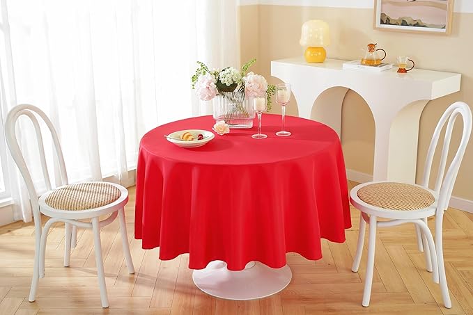 Craft And Party Round Tablecloth, 70 Inch Red Tablecloth, Polyester Fabric - Image 4
