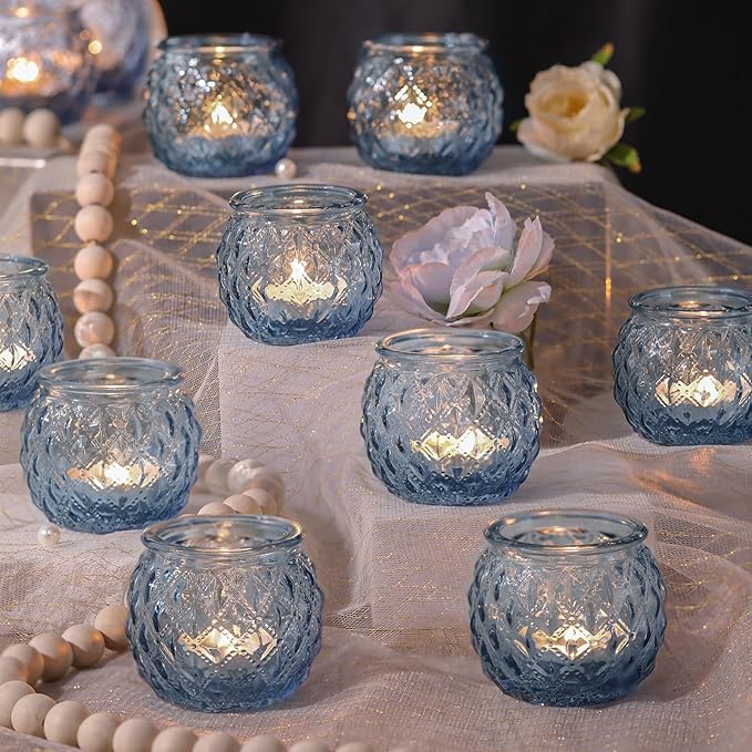 DARJEN 12Pcs Blue Votive Candle Holders by DARJEN