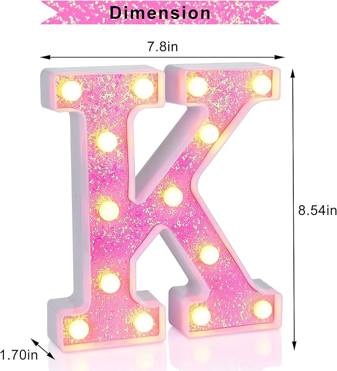 Foaky Pink Light up Letters，Pink Party Decorations, Girls Room Decor, Glitter - Image 5