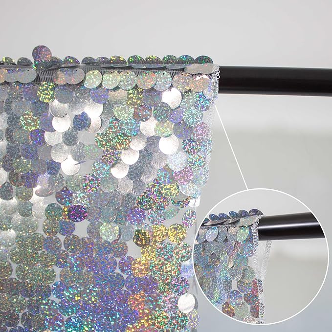 JYFLZQ Iridescent Silver Payette Sequin Backdrop Curtains 8ft x 8ft 1 Panel - Image 6