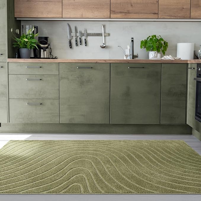 LUXE WEAVERS Modern Geometric Wave Green 8x10 Area Rug, Contemporary Stain - Image 3