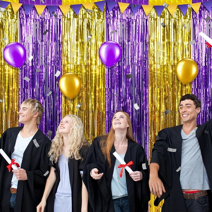3Pack 3.3Ft x 6.6Ft Graduation Foil Fringe Curtain Backdrop Decorations - Image 6