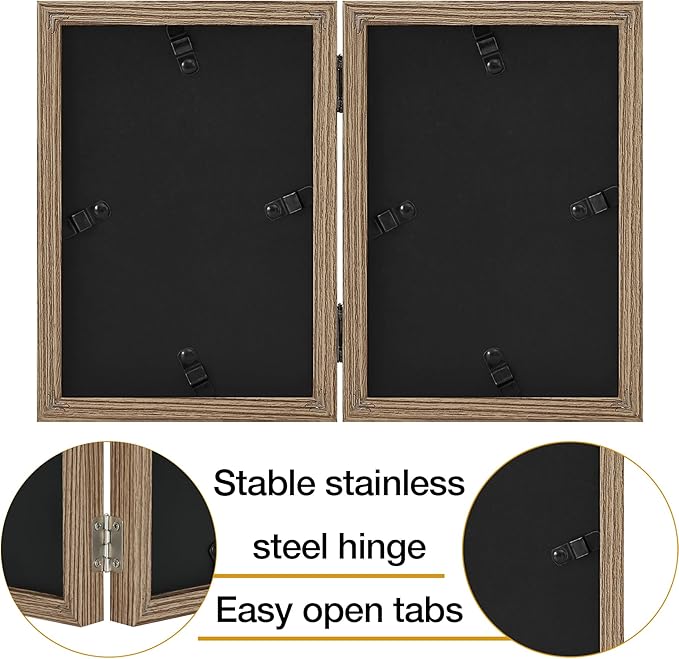 decorUhome Double 5x7 Picture Frame Vertical, Engineered Wood Bifold Photo Frame - Image 9
