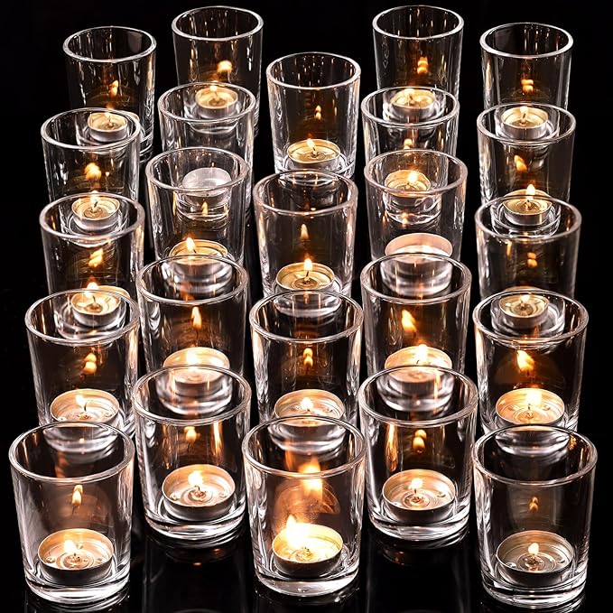 DARJEN 24Pcs Clear Votive Candle Holders- Clear Tea Lights Candle Holder by DARJEN