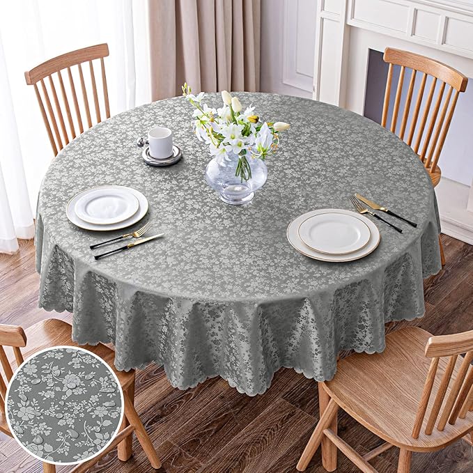 Smiry Round Table Cloth, Waterproof Heavy Duty Vinyl Tablecloths, Wipeable by Smiry
