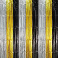 3 Pack 3.3 x 8.2 ft Black Gold Silver Foil Fringe Backdrop Curtains, Tinsel by Voircoloria