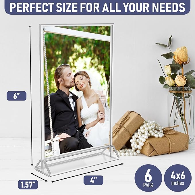 Silver Picture Frames Double-Sided, Menu Holders, Photo Displays - Image 2