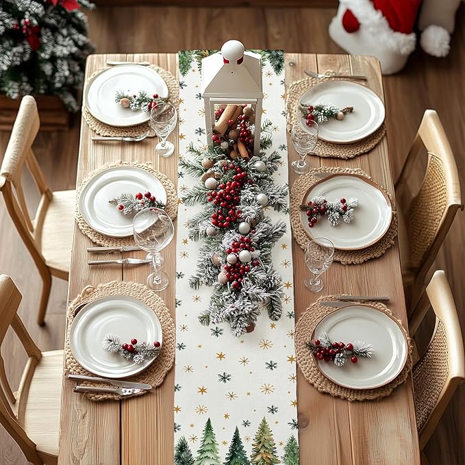 GEEORY Christmas Table Runner 13x72 Inch, Xmas Tees Snowflakes Holiday - Image 4