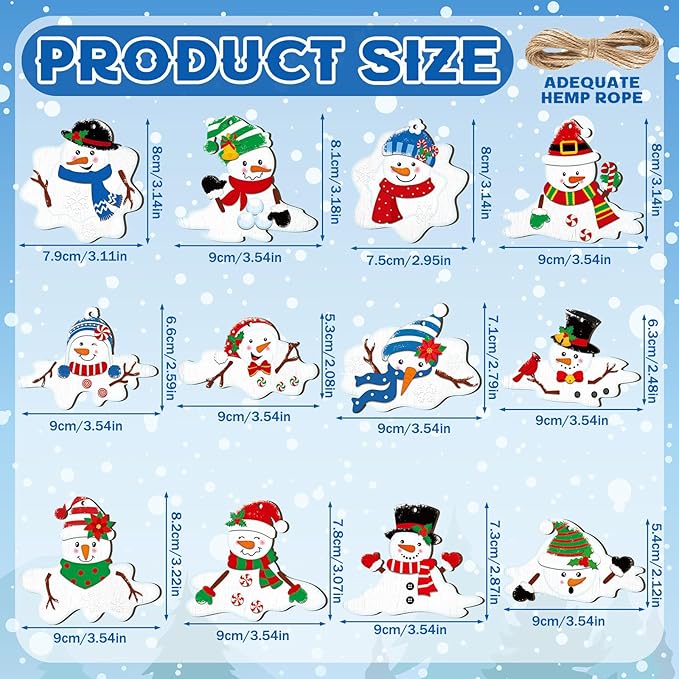 Suzile 36 Pcs Christmas Wooden Ornaments Melting Snowman Style Hanging Decor - Image 3