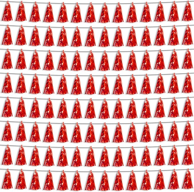 8P Red Foil Fringe Metallic Tassel Streamers Banner Tassel Garland by HYSILLA