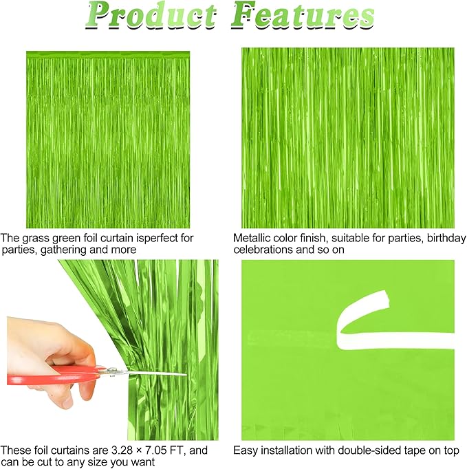 2 Pack Backdrop Curtains, 3.28 Feet x 7.05 Feet Grass Green Fringe Curtains - Image 4