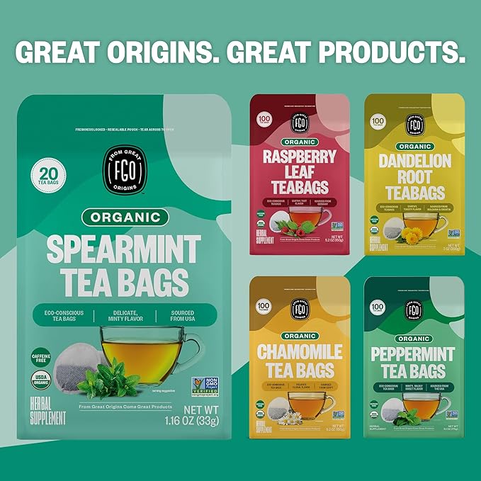 FGO Organic Spearmint Leaf Tea, Eco-Conscious Tea Bags, Caffeine Free, - Image 7