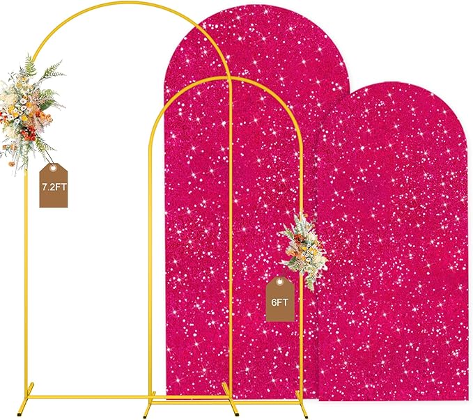 MODFUNS Arch Backdrop Stand and Cover Set 6&7.2ft Hot Pink Sequins Arch by MODFUNS