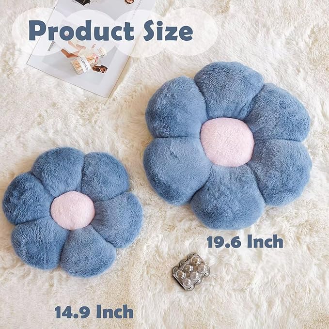 Dusty Blue Flower Shaped Throw Pillow - Image 2
