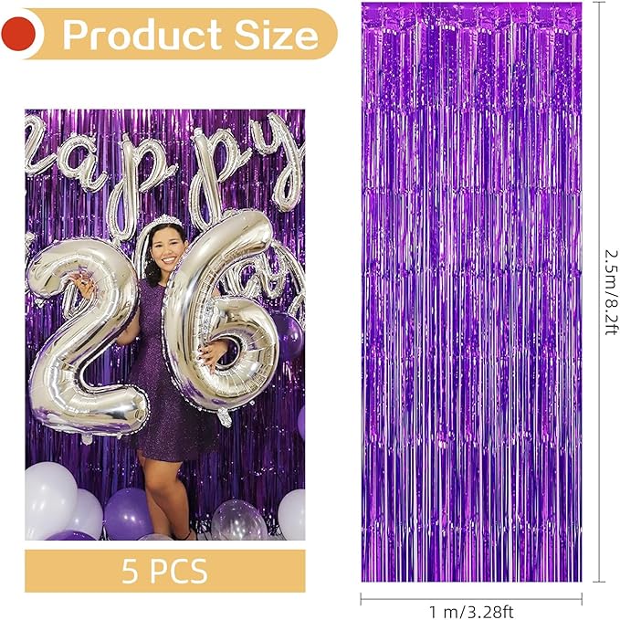 10 Pack Purple Backdrop Curtain 3.2ft x 8.2ft Metallic Tinsel Foil Fringe - Image 3