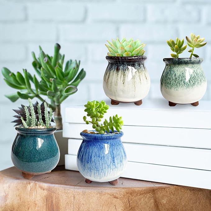 3 inch Glaze Handcraft Ceramic Pot Set, Small Cactus Planter - Image 4