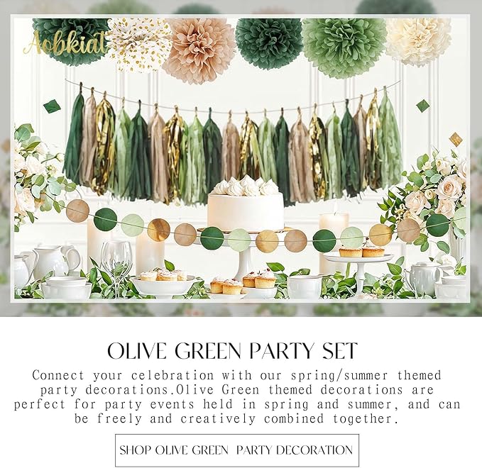 AOBKIAT Sage Green Wedding Party Decorations, Circle Dots Garland Paper Tassels - Image 9