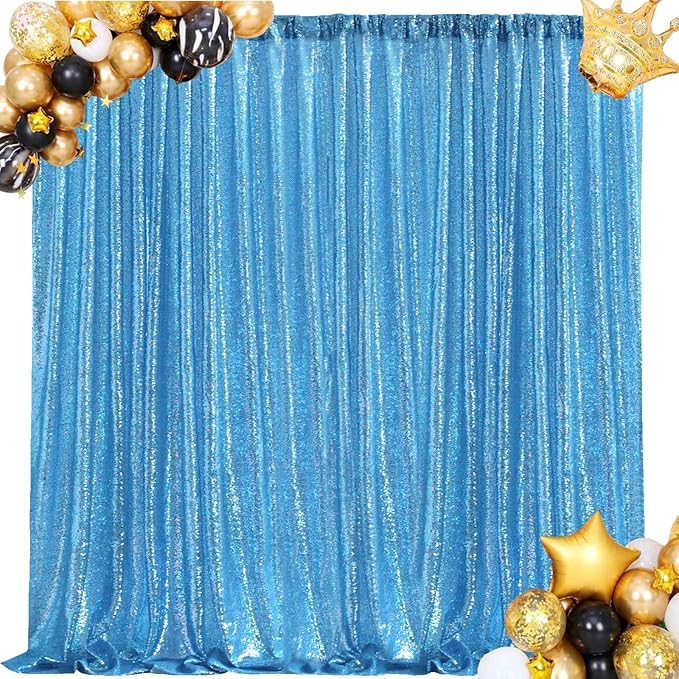 8ft x 8ft Aqua Blue Sequin Backdrop Curtain Sparkle Photo Backdrop by QueenDream