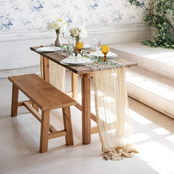 Gauze Table Runner Bulk Cheesecloth Table Runner 141 in Long Sand Set of 4 Boho - Image 5